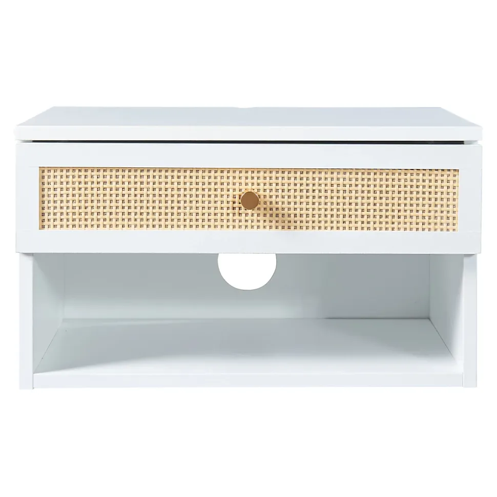 Étagère murale Eiker 40 x 32 x 23 cm blanc aspect rotin en.casa