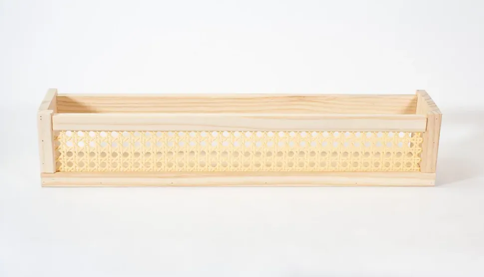 Étagère murale en bois effet chêne et cannage rotin L.50 x H.10 x P.10 Ariane