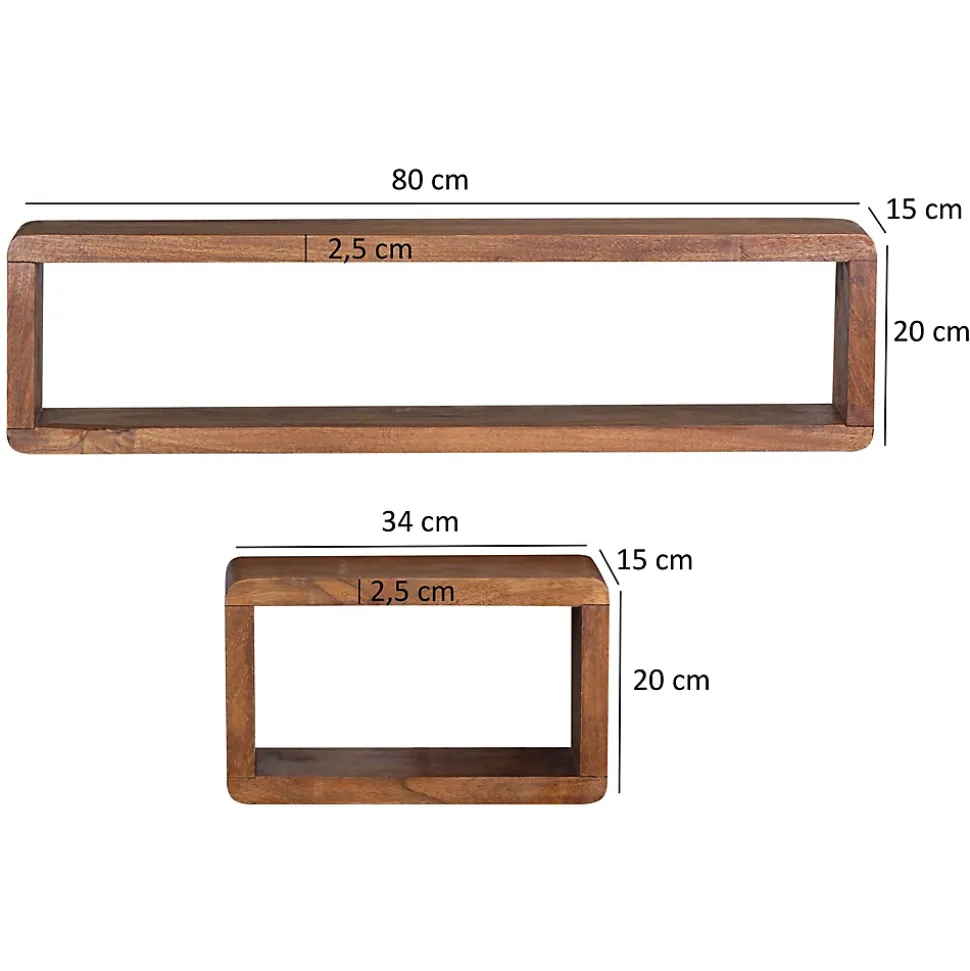Étagère murale Lot de 3 Bois Massif Étagère en bois Étagère à livres FineBuy