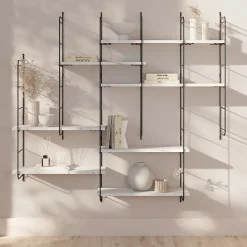Étagère murale modulable 7 tablettes et 6 échelles effet marbre GoodHome Rigga H. 129 x L. 140 x P. 19 cm