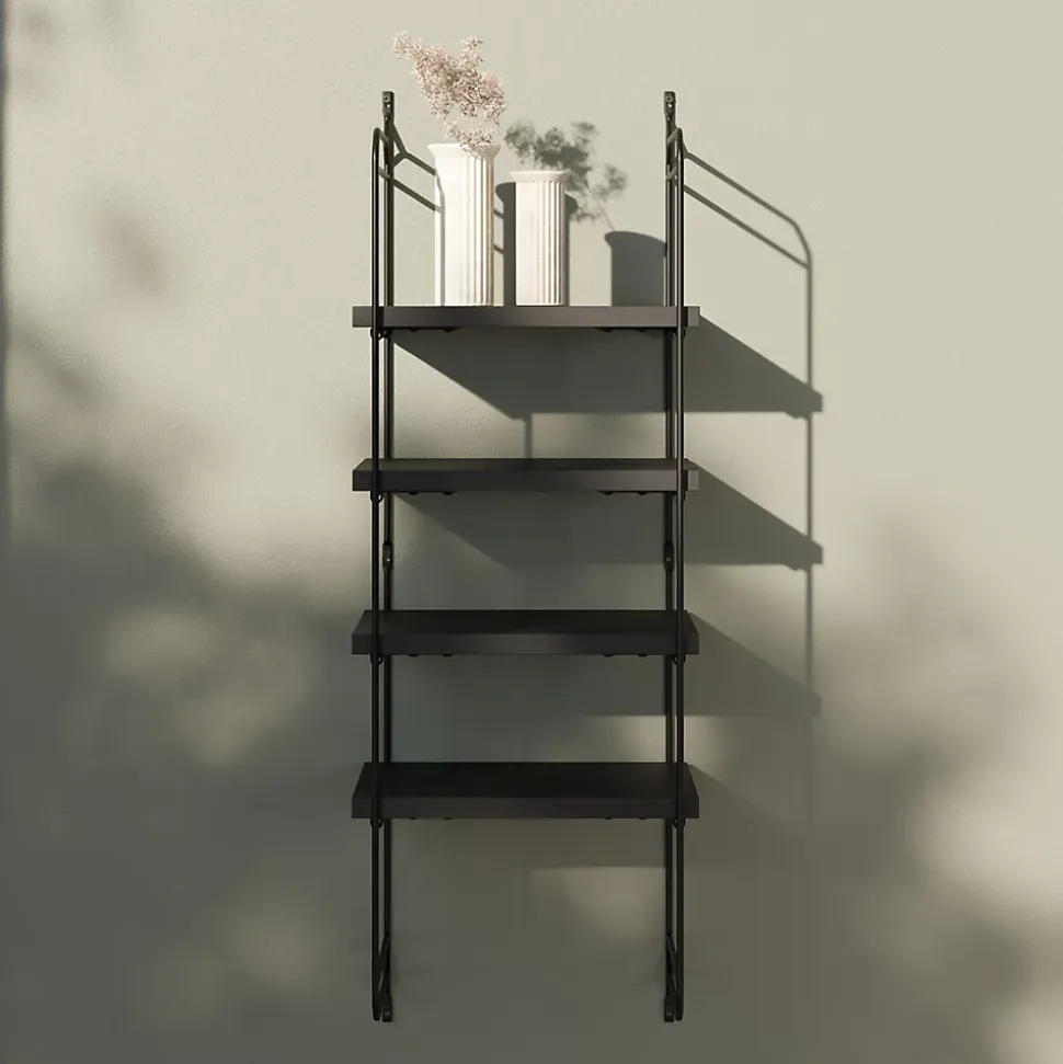 Étagère murale modulable 4 tablettes et 2 échelles noir GoodHome Rigga H. 87 x L. 30 x P. 19 cm