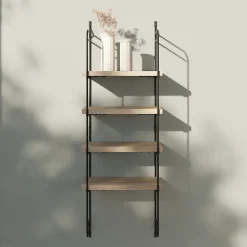 Étagère murale modulable 4 tablettes et 2 échelles effet chêne GoodHome Rigga H. 87 x L. 30 x P. 19 cm