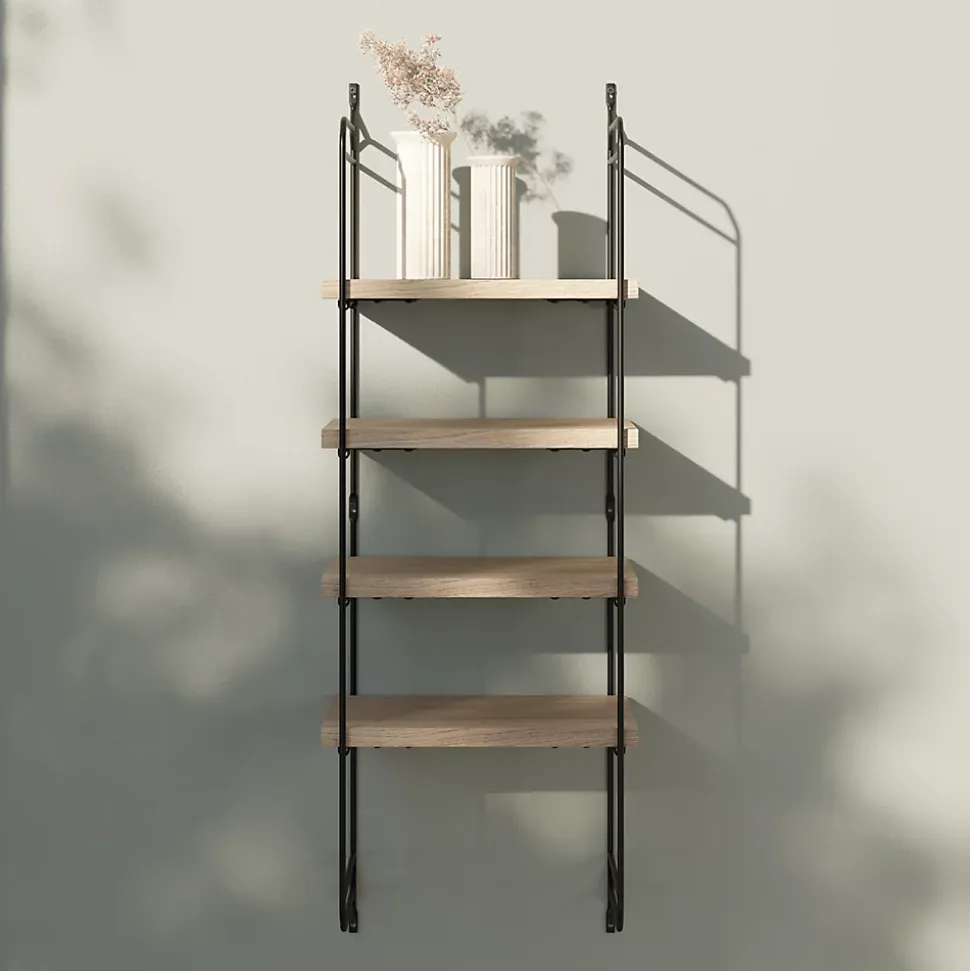 Étagère murale modulable 4 tablettes et 2 échelles effet chêne GoodHome Rigga H. 87 x L. 30 x P. 19 cm