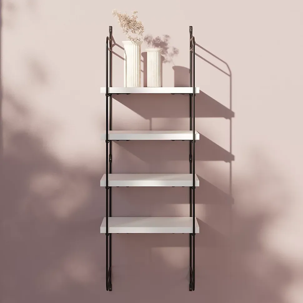 Étagère murale modulable 4 tablettes et 2 échelles blanc GoodHome Rigga H. 87 x L. 30 x P. 19 cm