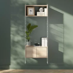 Étagère murale modulable avec 2 portes, étagère murale et 2 échelles effet chêne GoodHome Rigga H. 171,2 x L. 60 x P. 29 cm