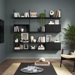 Étagère murale modulable avec 4 portes, étagère murale, 8 tablettes et 4 échelles noir GoodHome Rigga H. 171,2 x L. 180 x P. 29 cm