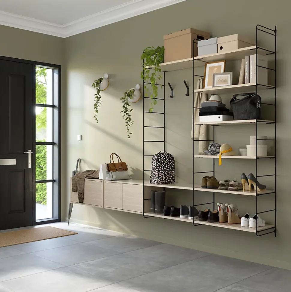 Étagère murale modulable avec 4 portes, 9 tablettes et 3 échelles effet chêne GoodHome Rigga H. 171,2 x L. 240 x P. 29 cm