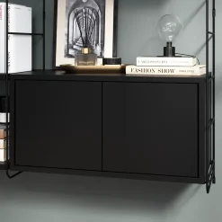 Étagère murale rectangulaire avec portes GoodHome Rigga noir L. 60 cm