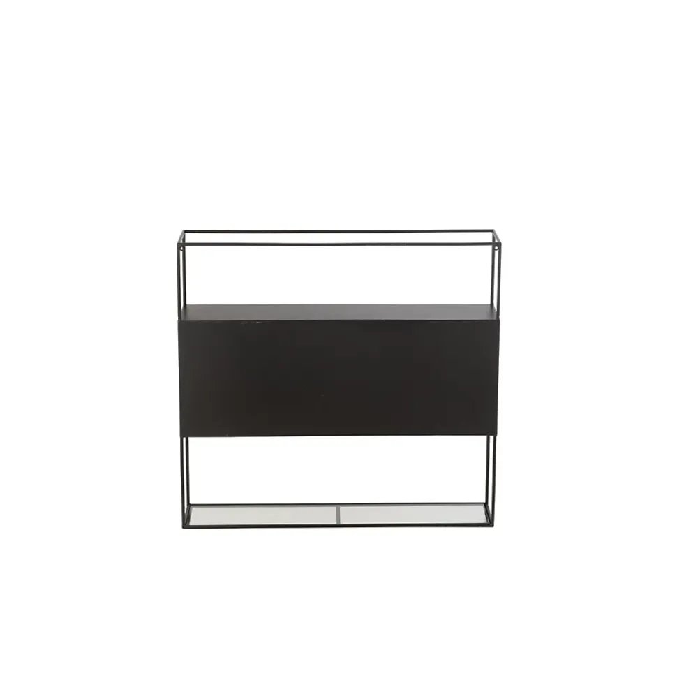 Étagère murale rectangulaire en métal noir et verre - LUCE
