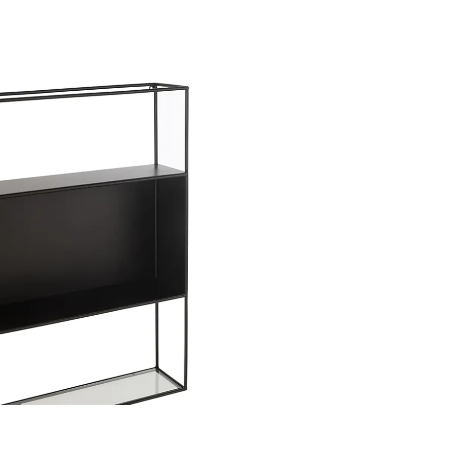 Étagère murale rectangulaire en métal noir et verre - LUCE