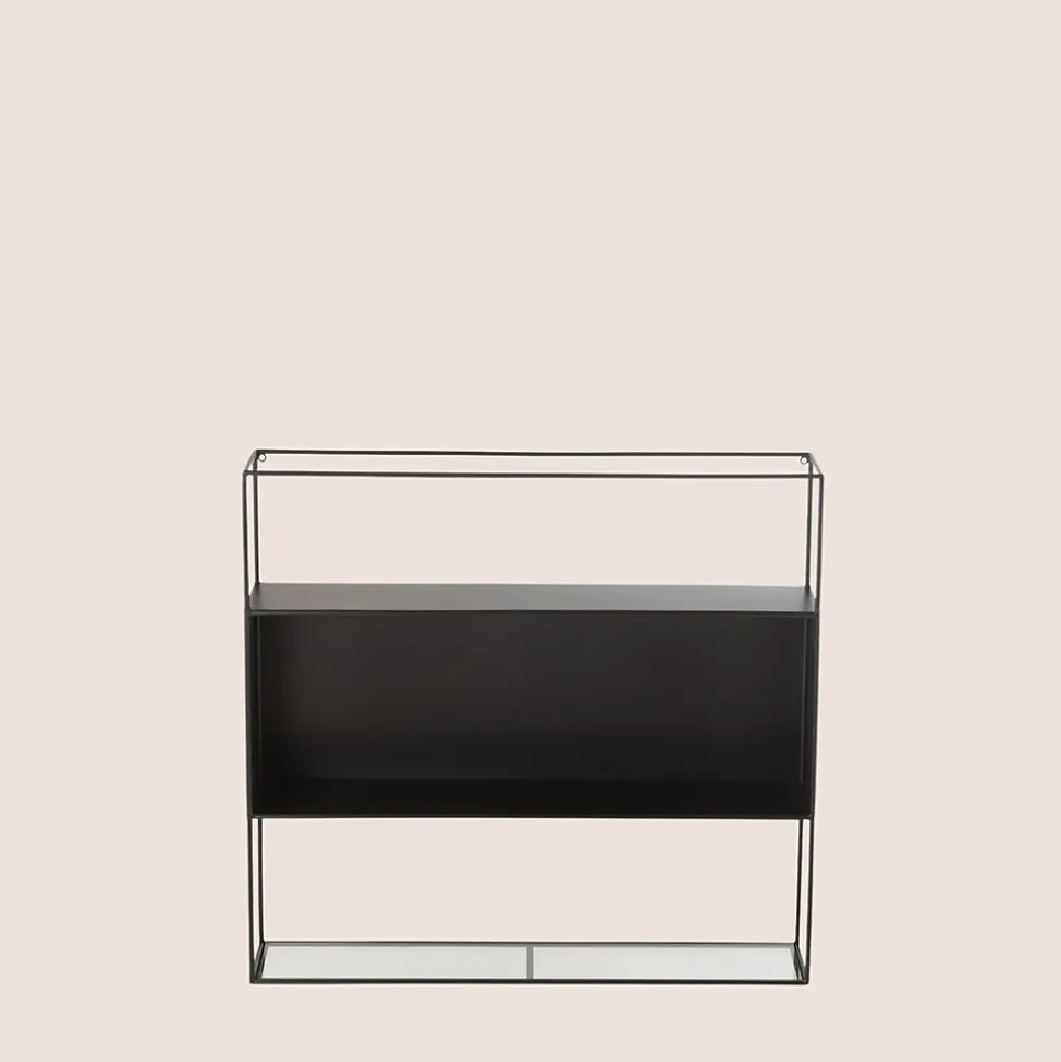 Étagère murale rectangulaire en métal noir et verre - LUCE