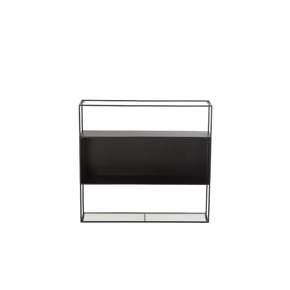 Étagère murale rectangulaire en métal noir et verre - LUCE
