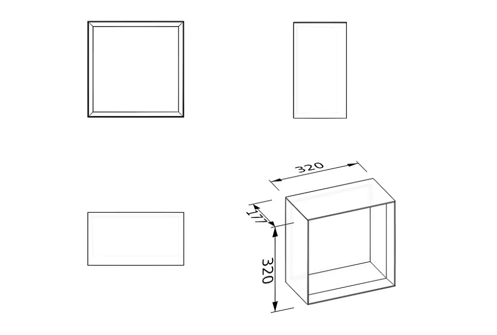 Étagère murale suspendue carré design en MDF, résistant à l'humidité, laqué 7 fois - 32x32x17,7cm - ARCTIC 320 - Blanc mat