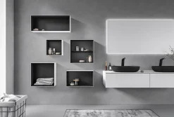 Étagère murale suspendue carré design en MDF, résistant à l'humidité, laqué 7 fois - 32x32x17,7cm - ARCTIC 320 - Blanc mat