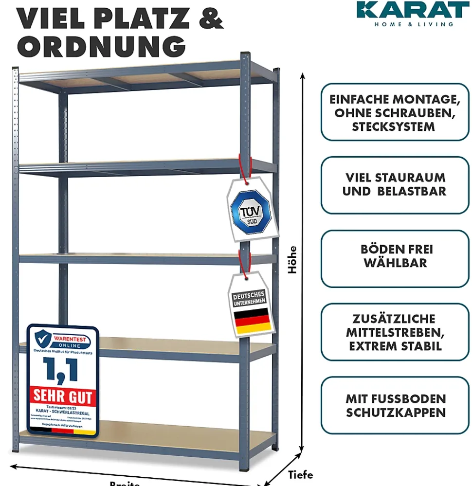 Étagère pour charge lourde Gris anthracite 180 x 120 x 45 cm, Charge Max : 1250 kg