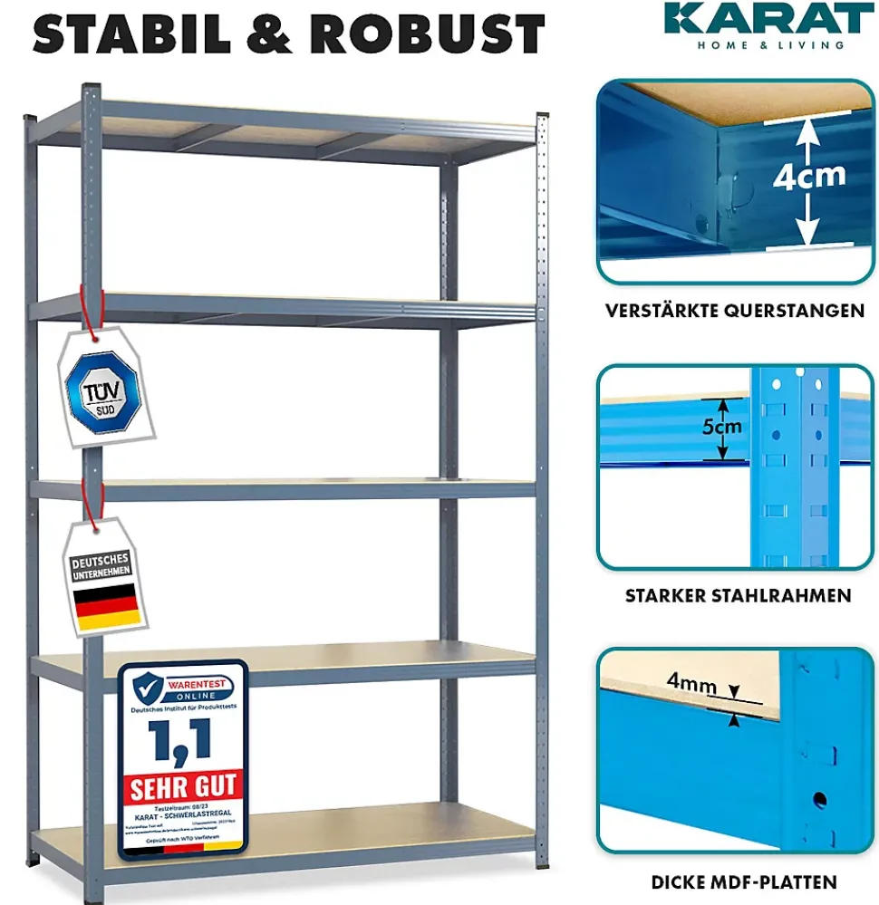 Étagère pour charge lourde Gris anthracite 220 x 120 x 45 cm, Charge Max : 1250 kg