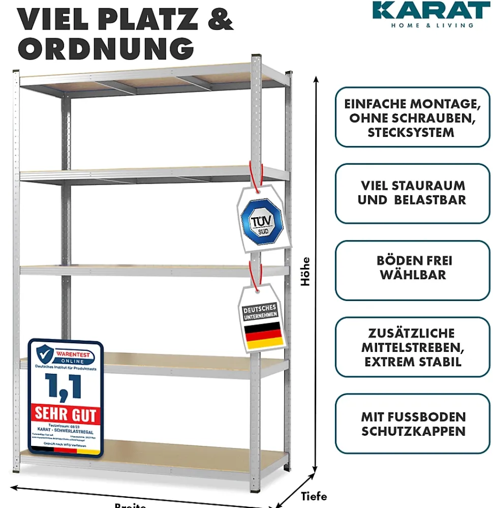 Étagère pour charge lourde, 220 x 90 x 60 cm, Charge Max : 875 kg