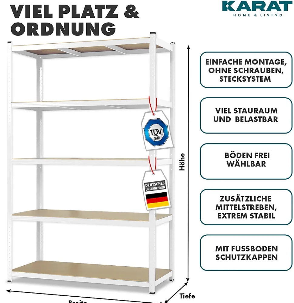 Étagère pour charge lourde 5 Étages Blanc 180 x 90 x 60 cm, Charge Max : 875 kg