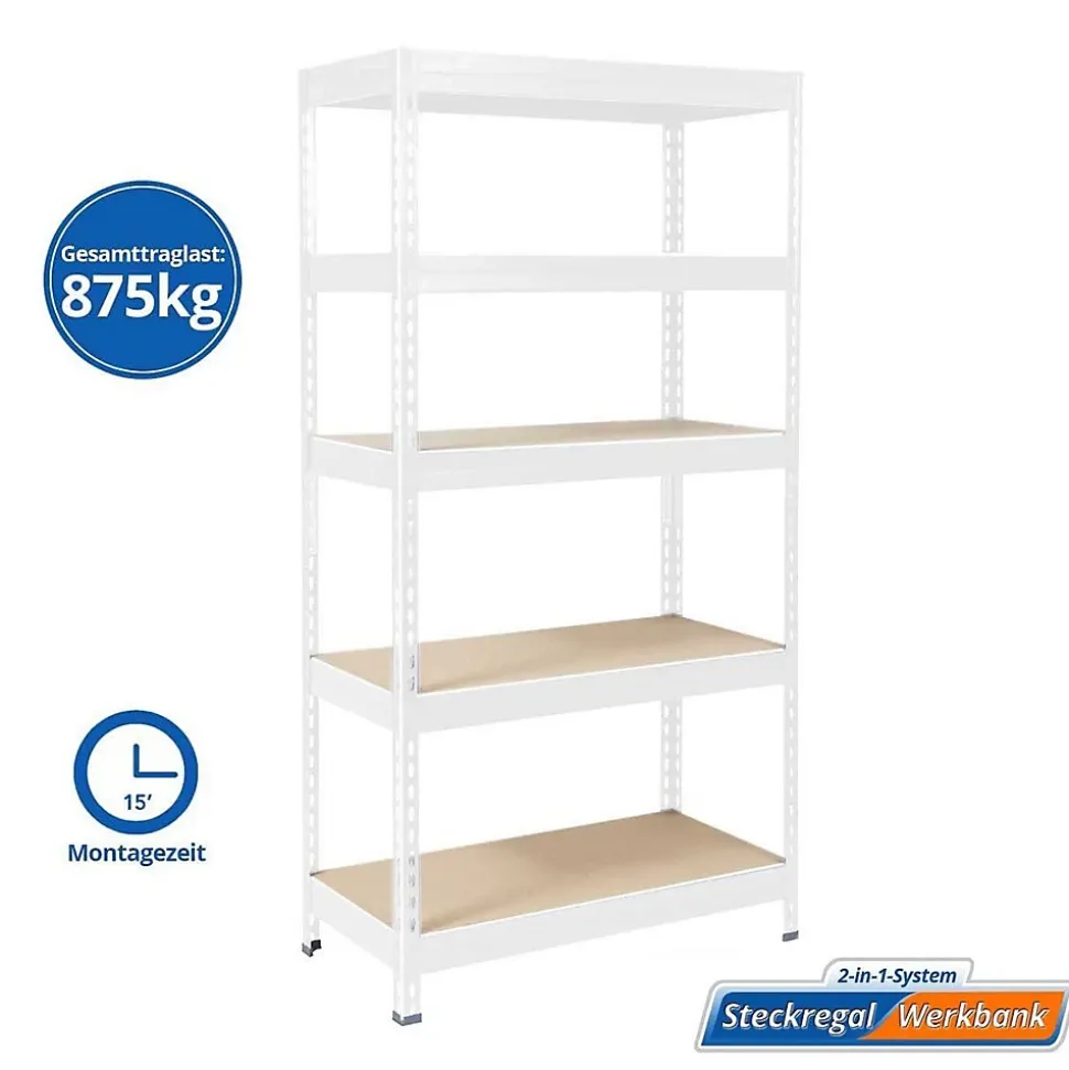Étagère pour charge lourde 5 Étages Blanc 180 x 90 x 60 cm, Charge Max : 875 kg