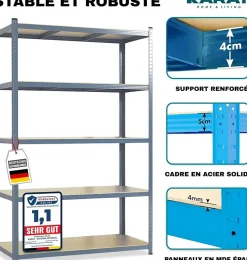 Étagère pour charge lourde Gris anthracite 180 x 90 x 45 cm, Charge Max : 875 kg