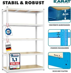 Étagère pour charge lourde 5 Étages Blanc 220 x 90 x 60 cm, Charge Max : 875 kg