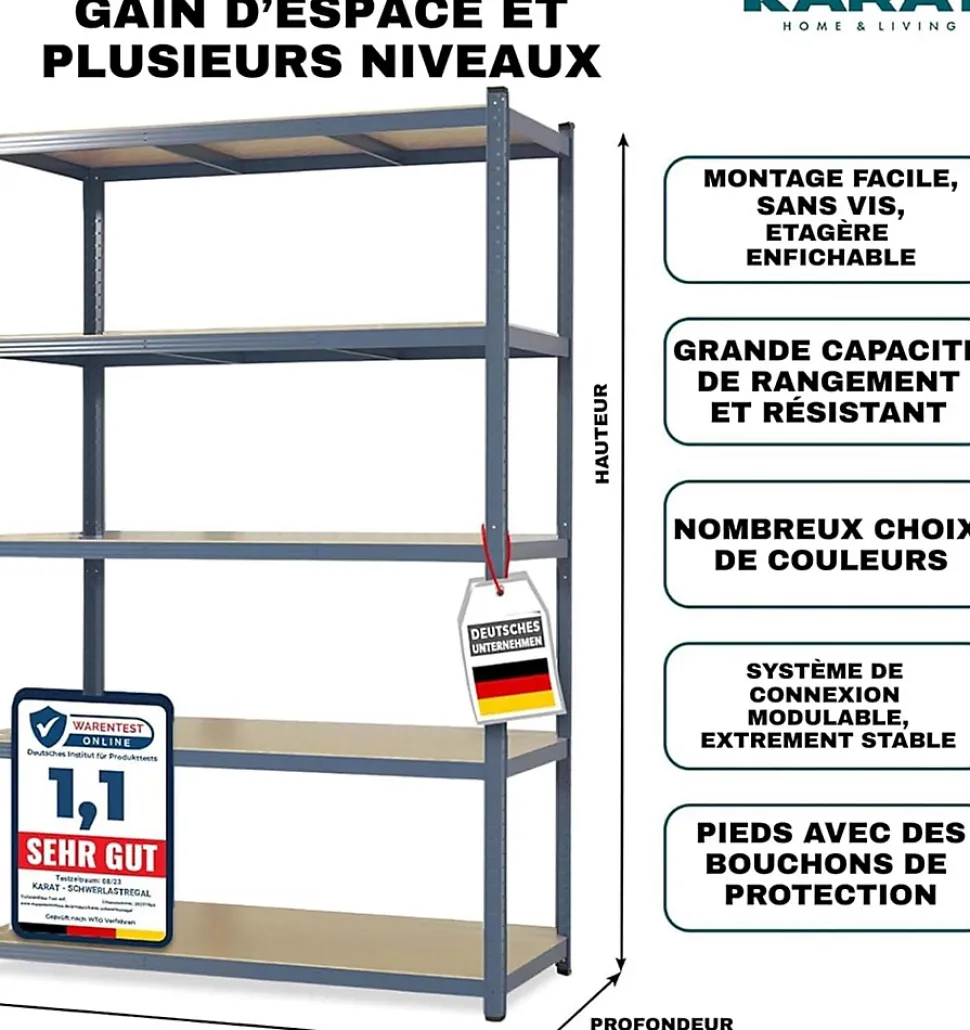 Étagère pour charge lourde Gris anthracite 220 x 120 x 60 cm, Charge Max : 1250 kg