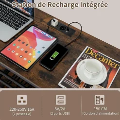 Étagère Range Bouteille à 3 Niveaux avec Station de Charge Intégrée Étagères Ouvertes et Porte bouteilles de Vin Marron