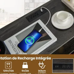 Étagère Range Bouteille à 3 Niveaux avec Prises Table de Bar à Liqueur avec Porte bouteille et Kit Anti basculement Gris