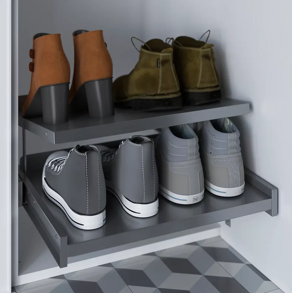 Étagère range chaussures coulissante en acier gris GoodHome Atomia L. 46,4 x P. 50 cm