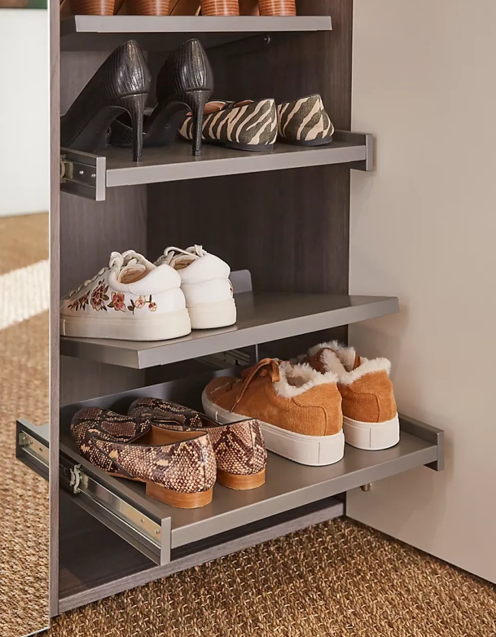 Étagère range chaussures coulissante en acier gris GoodHome Atomia L. 46,4 x P. 50 cm