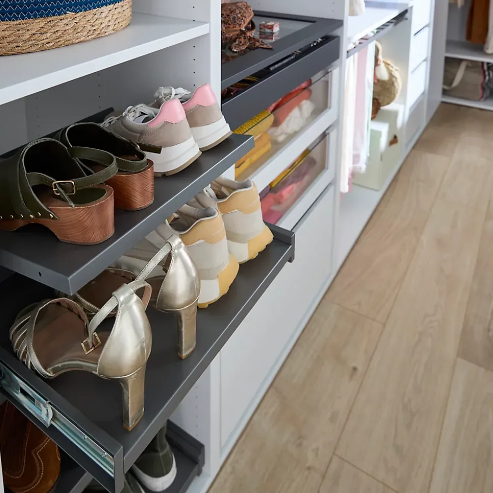 Étagère range chaussures coulissante en acier gris GoodHome Atomia L. 46,4 x P. 50 cm
