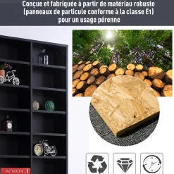 Étagère rangement CD/DVD - 1116 CDs 33 compartiments réglables en hauteur - 102 x 24 x 195 cm - effet bois