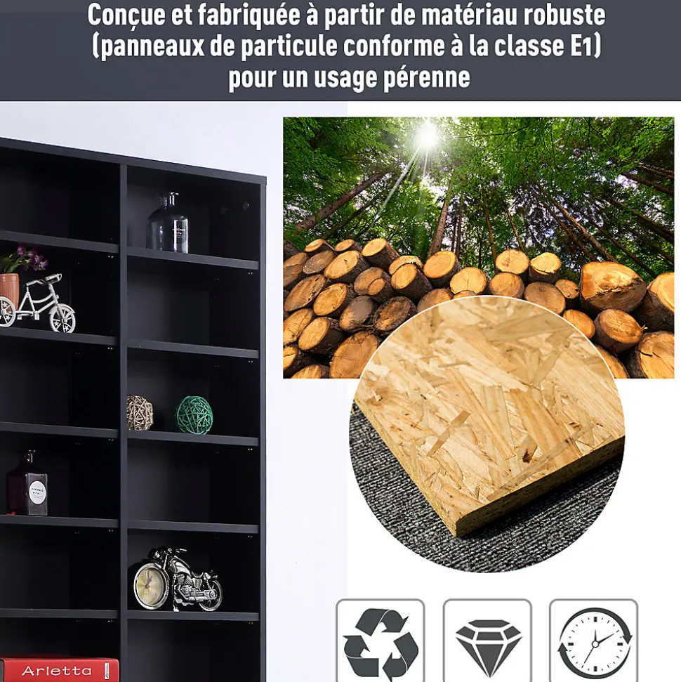 Étagère rangement CD/DVD - 1116 CDs 33 compartiments réglables en hauteur - 102 x 24 x 195 cm - effet bois