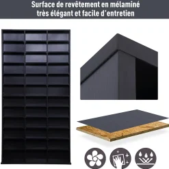 Étagère rangement CD/DVD - 1116 CDs 33 compartiments réglables en hauteur - 102 x 24 x 195 cm - effet bois
