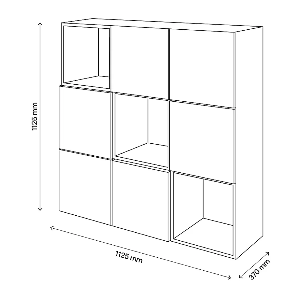 Étagère semi ouverte 9 cases effet chêne avec 6 portes blanches GoodHome Atomia H. 112,5 x L. 112,5 x P. 37 cm
