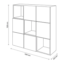 Étagère semi ouverte 9 cases blanche avec 6 portes effet chêne GoodHome Atomia H. 112,5 x L. 112,5 x P. 37 cm