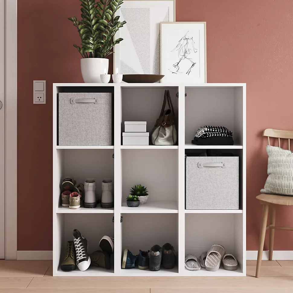 Étagère semi ouverte 9 cases blanche avec 6 portes effet chêne GoodHome Atomia H. 112,5 x L. 112,5 x P. 37 cm