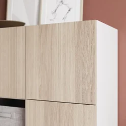 Étagère semi ouverte 9 cases blanche avec 6 portes effet chêne GoodHome Atomia H. 112,5 x L. 112,5 x P. 37 cm