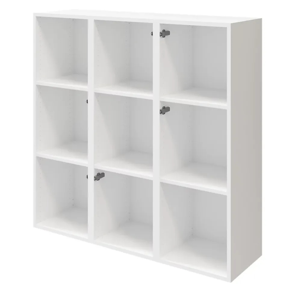 Étagère semi ouverte 9 cases blanche avec 6 portes effet chêne GoodHome Atomia H. 112,5 x L. 112,5 x P. 37 cm