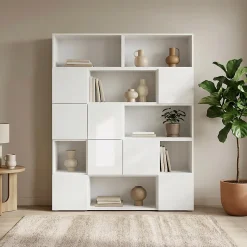 Étagère semi ouverte blanche brillante GoodHome Atomia H. 187,5 x L. 150 x P. 37 cm