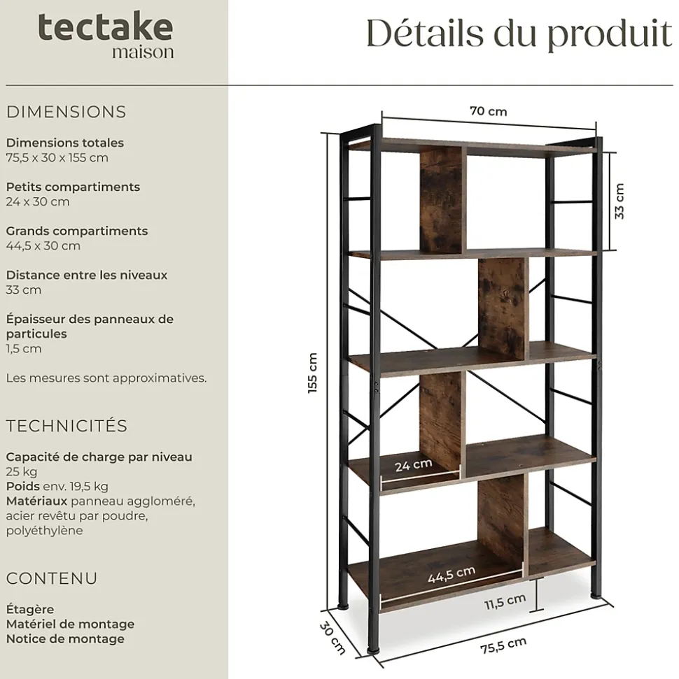 Étagère style industriel avec des pieds en plastique réglables en hauteur