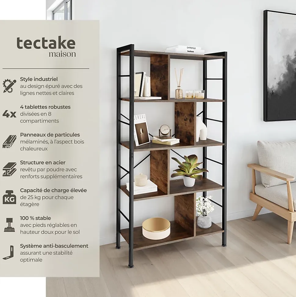 Étagère style industriel avec des pieds en plastique réglables en hauteur