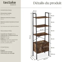 Étagère style industriel avec des pieds en plastique réglables en hauteur
