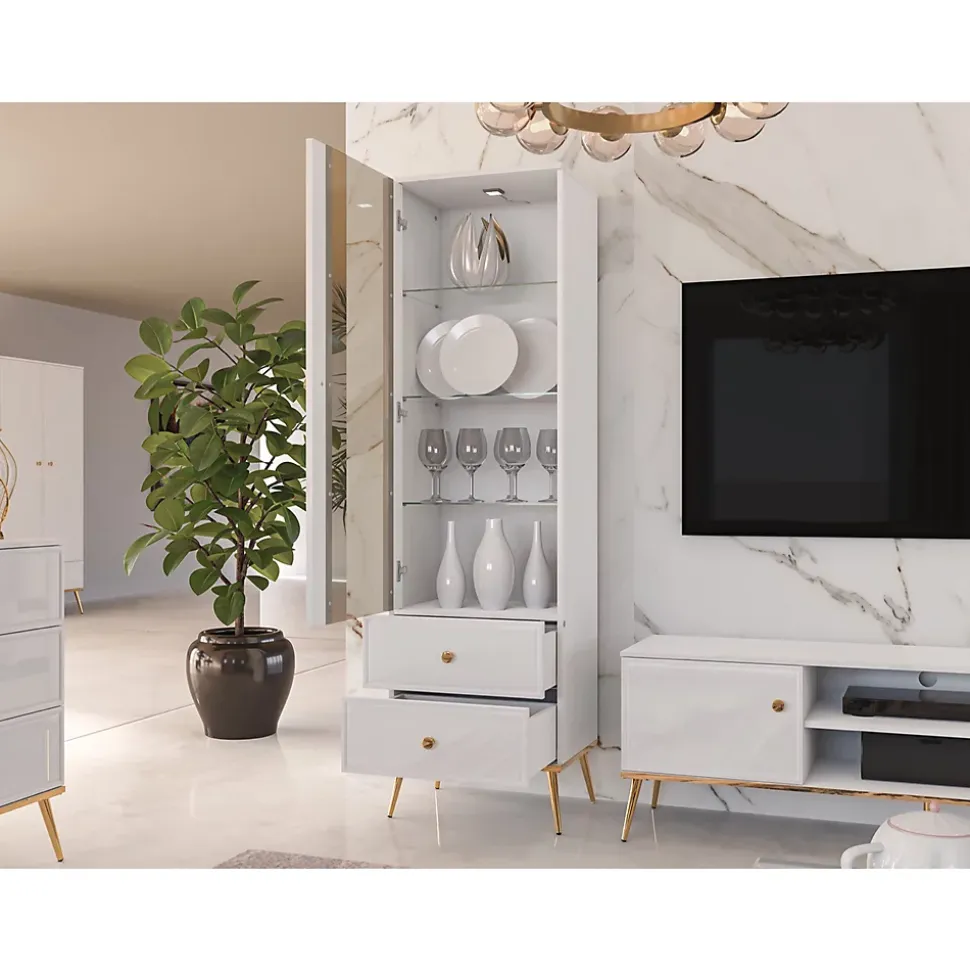 Étagère Vitrine blanc avec pieds dorés 55 cm DARRBY