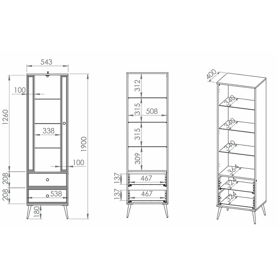 Étagère Vitrine blanc avec pieds dorés 55 cm DARRBY