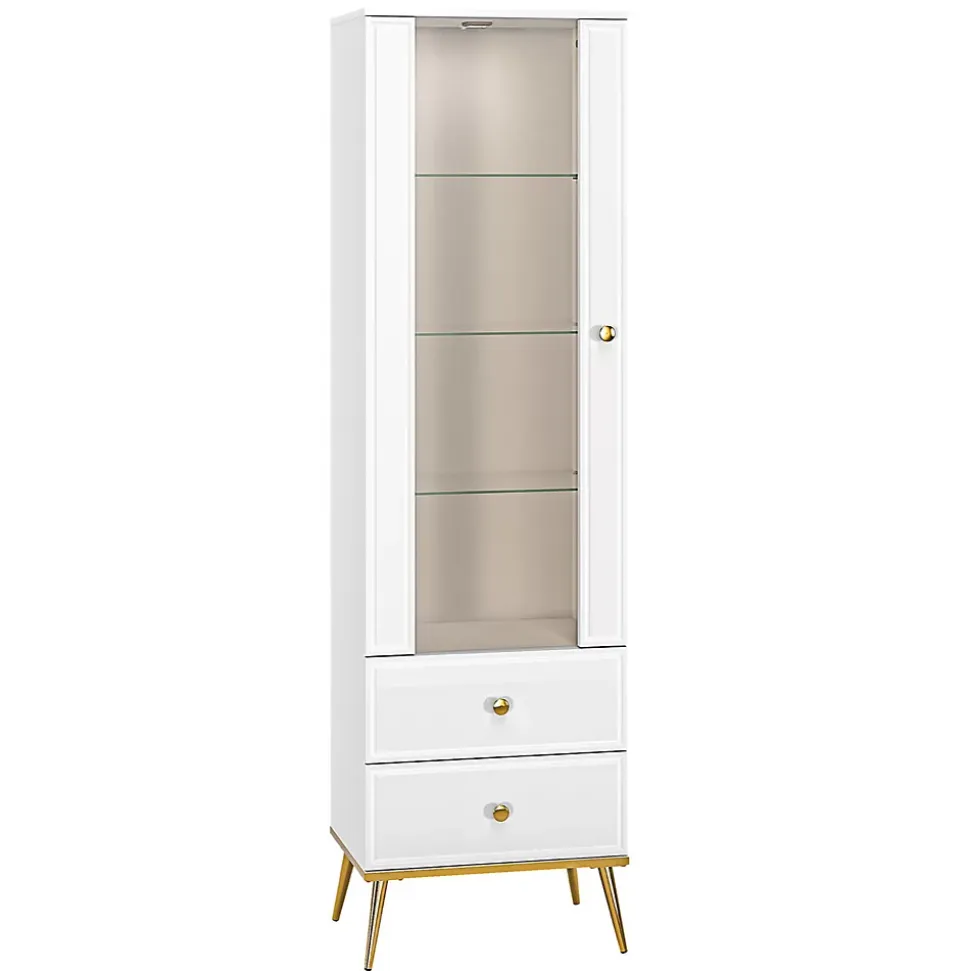 Étagère Vitrine blanc avec pieds dorés 55 cm DARRBY