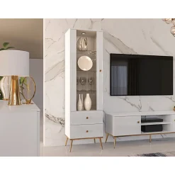 Étagère Vitrine blanc avec pieds dorés 55 cm DARRBY