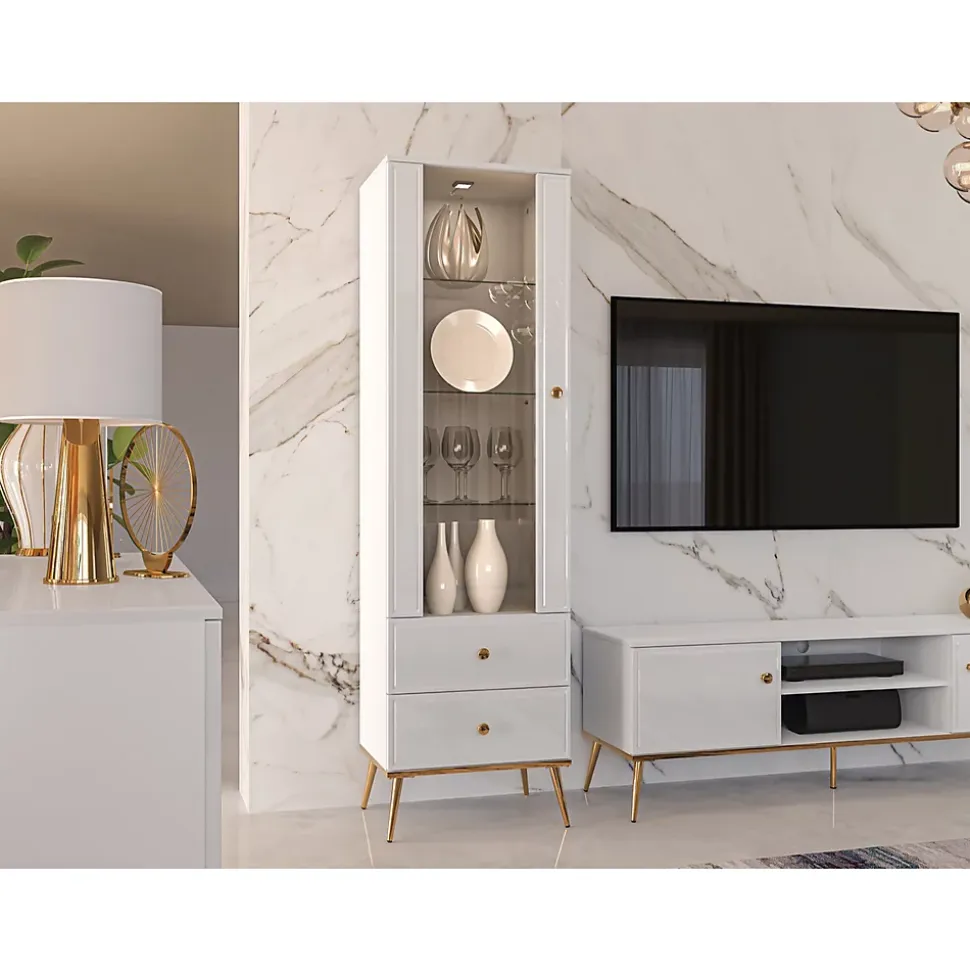 Étagère Vitrine blanc avec pieds dorés 55 cm DARRBY