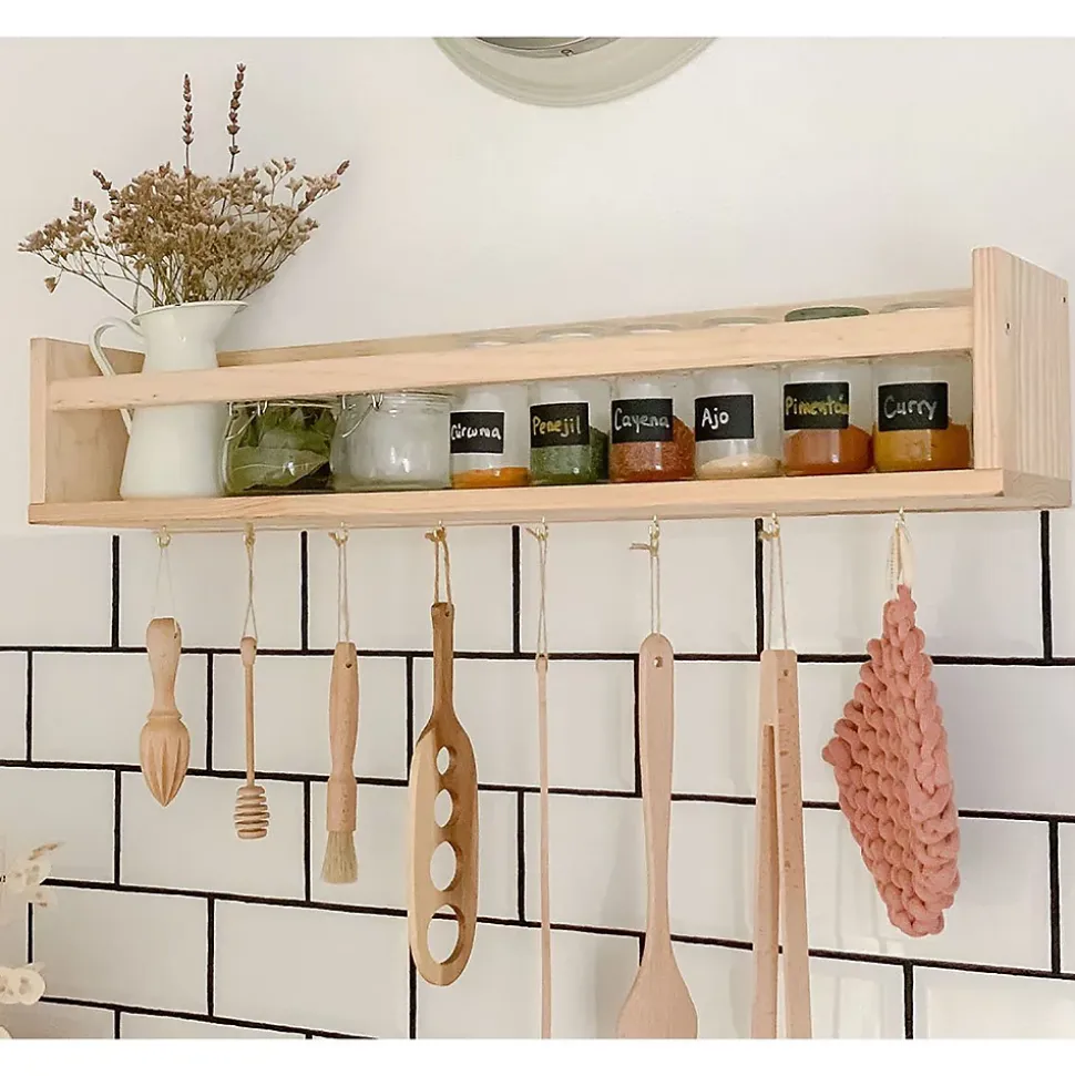 Étagères à épices en bois de pin 60cm