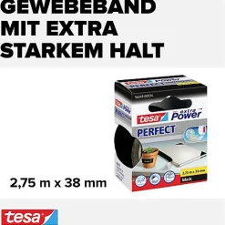 tesa Extra Power 56343-00034-02 Ruban adhésif toile9 noir 38 mm x 2,75 m